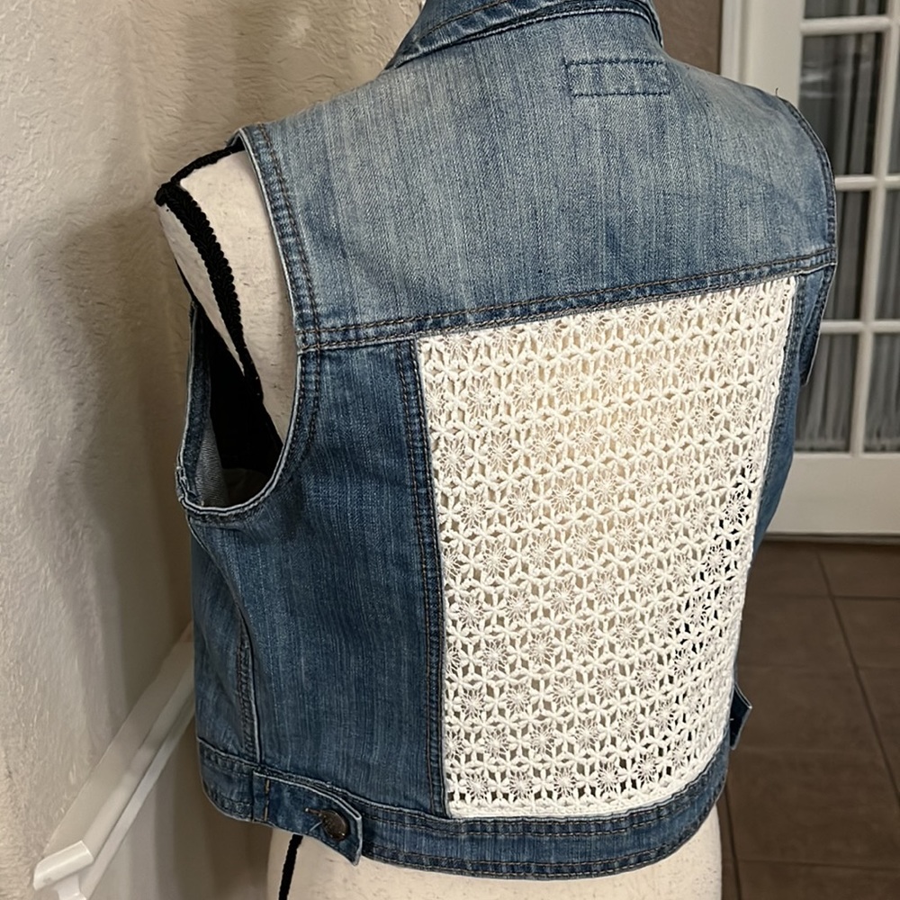 Earl Jeans denim with lace detail on back of jean vest Size S